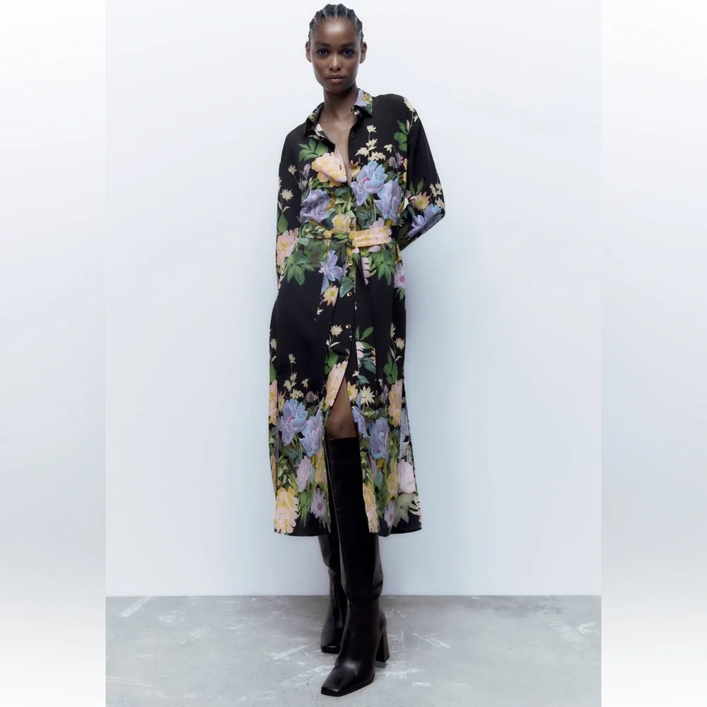 Zara Floral Satin Effect Dress - Picture 1 of 8